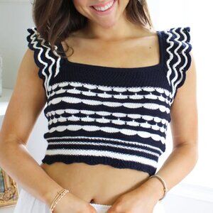 NWT Blu Pepper Navy/White Crochet Ruffle Crop Top